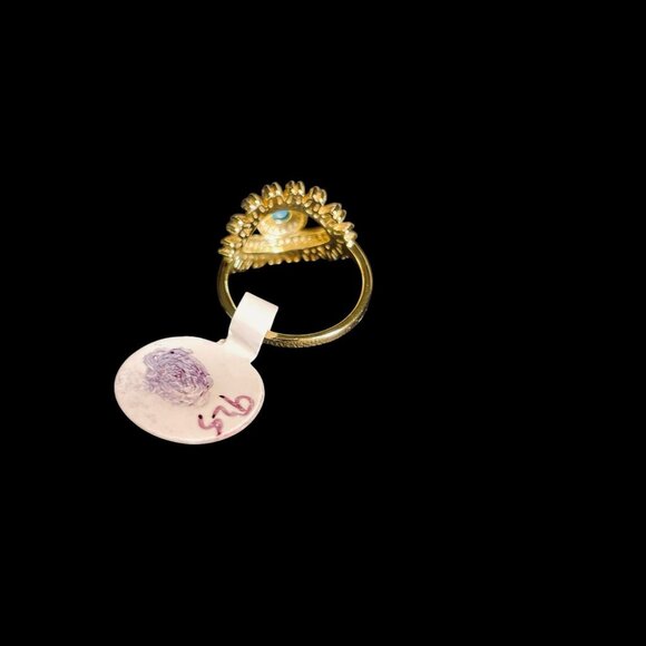 Gold Plated 925 Sterling Evil Eye Ring Turquoise Crystal Adjustable Boho Jewelry - Picture 5 of 5